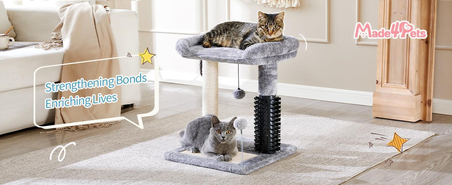 Small 4-in-1 Cat Tree with Self-grooming Brush and Natural Sisal Scratching Post