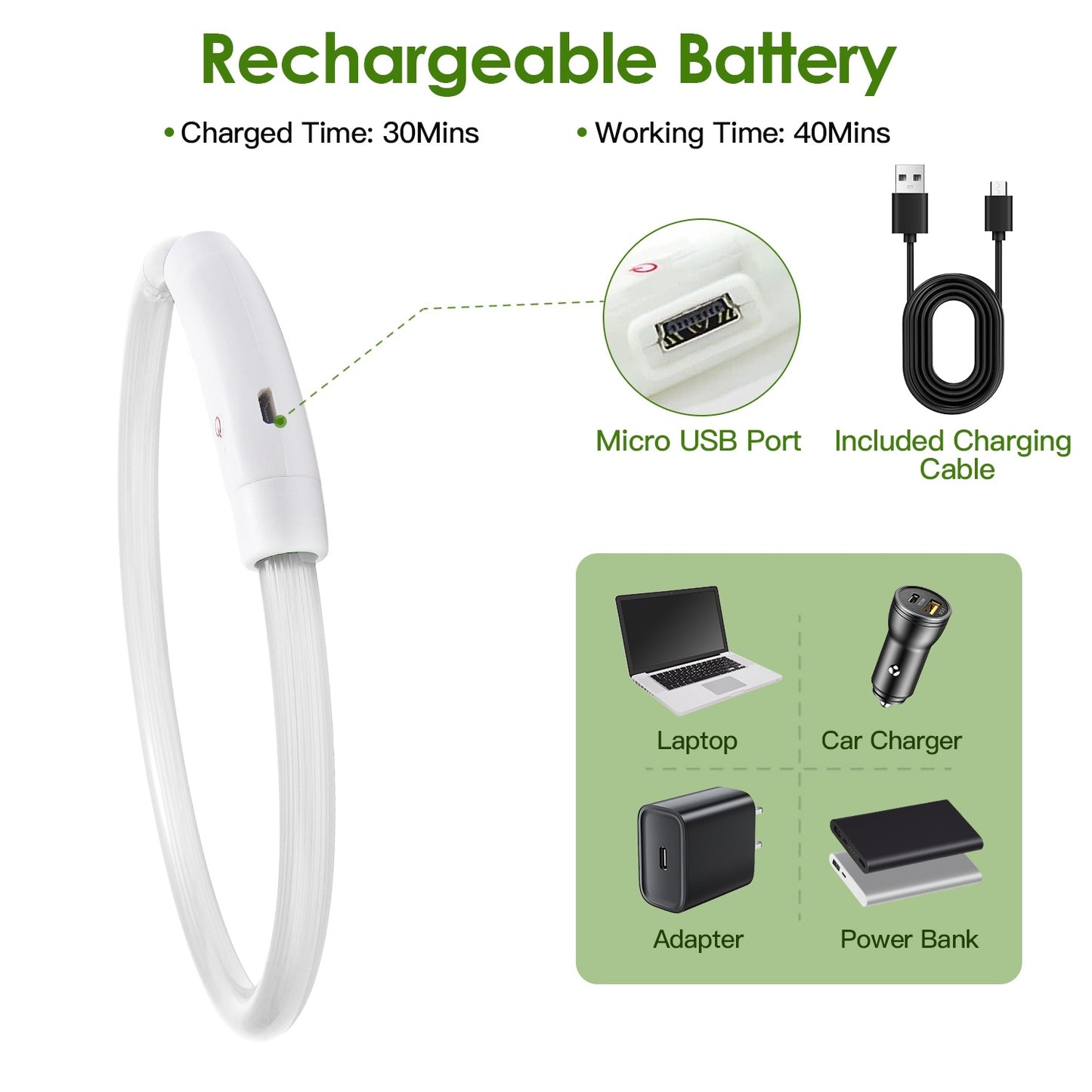 USB Rechargeable LED with Multi Color Lighting for Cats & Dogs