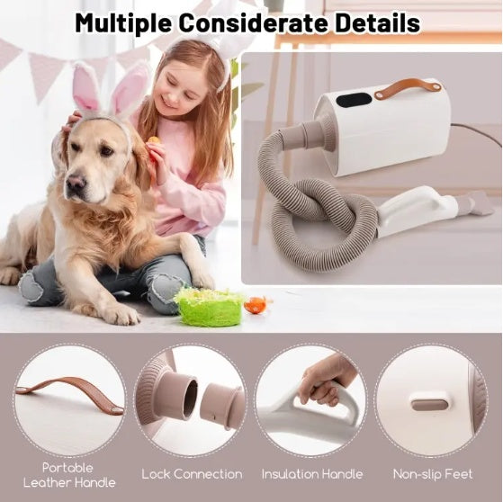 Smart Professional-Grade Grooming Blow Dryer with 4 Detachable Nozzles for Cats & Dogs