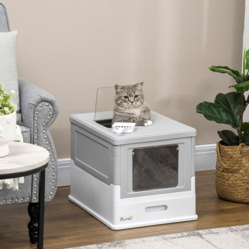 Paw Hut Gray Enclosed Cat Litter Box, Front Entry, Top Exit with Scoop