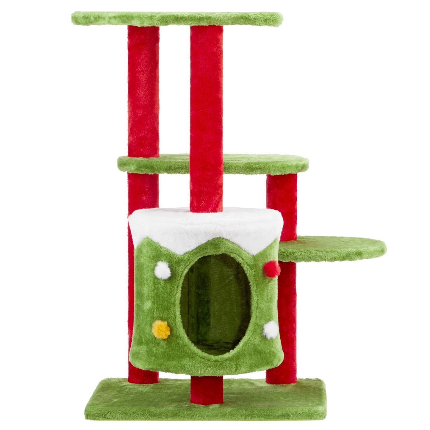 Festive 32” 3-Level Christmas Themed Cat Tower with Climbing Frame