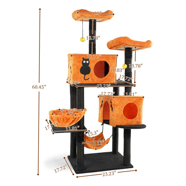 Gothic Halloween Themed Multi-Level Cat Tower with Spider Toy