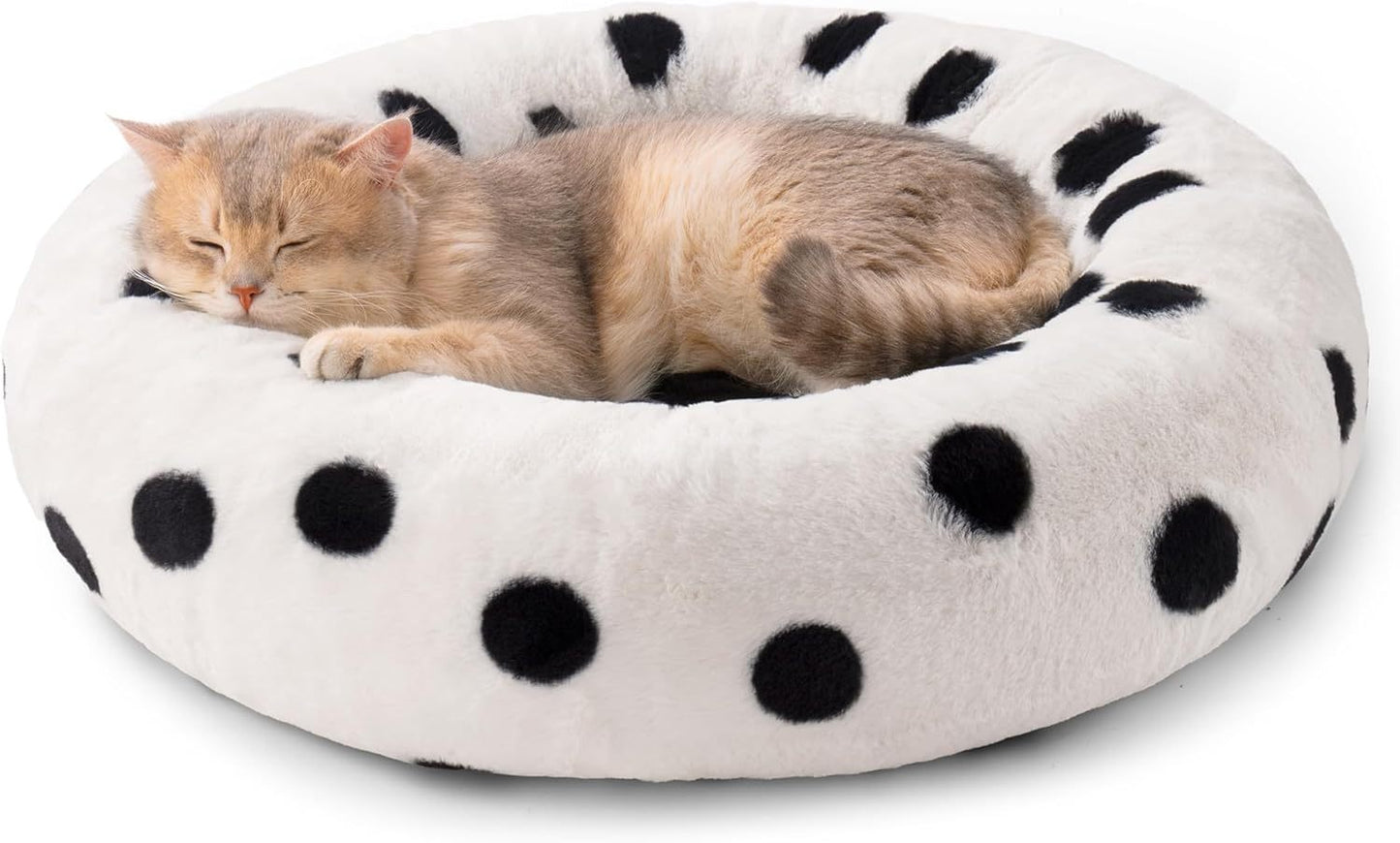 MEWOOFUN Artsy Plush 23” Round Polkadot Washable Pet Bed for Small Dogs & Cats