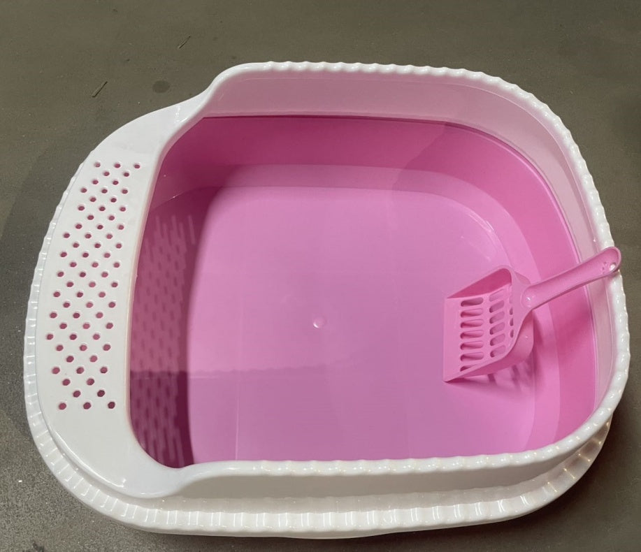 Vibrant Pink & White Cat Litter Box with Scooper (Easy Cleaning)