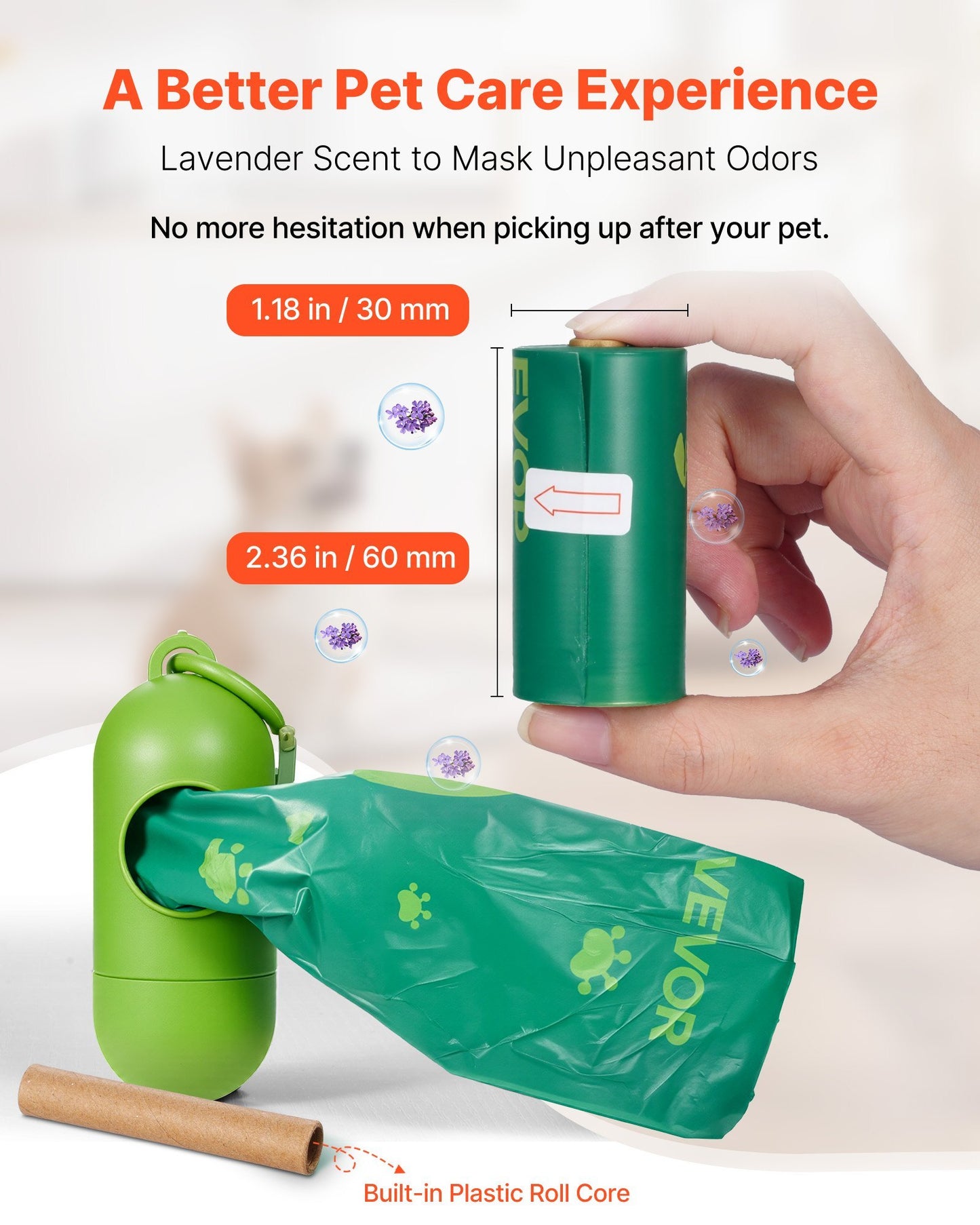 270 Lavender Scented Biodegradable Waste Bags + Refillable Bag Dispenser for Dog Waste