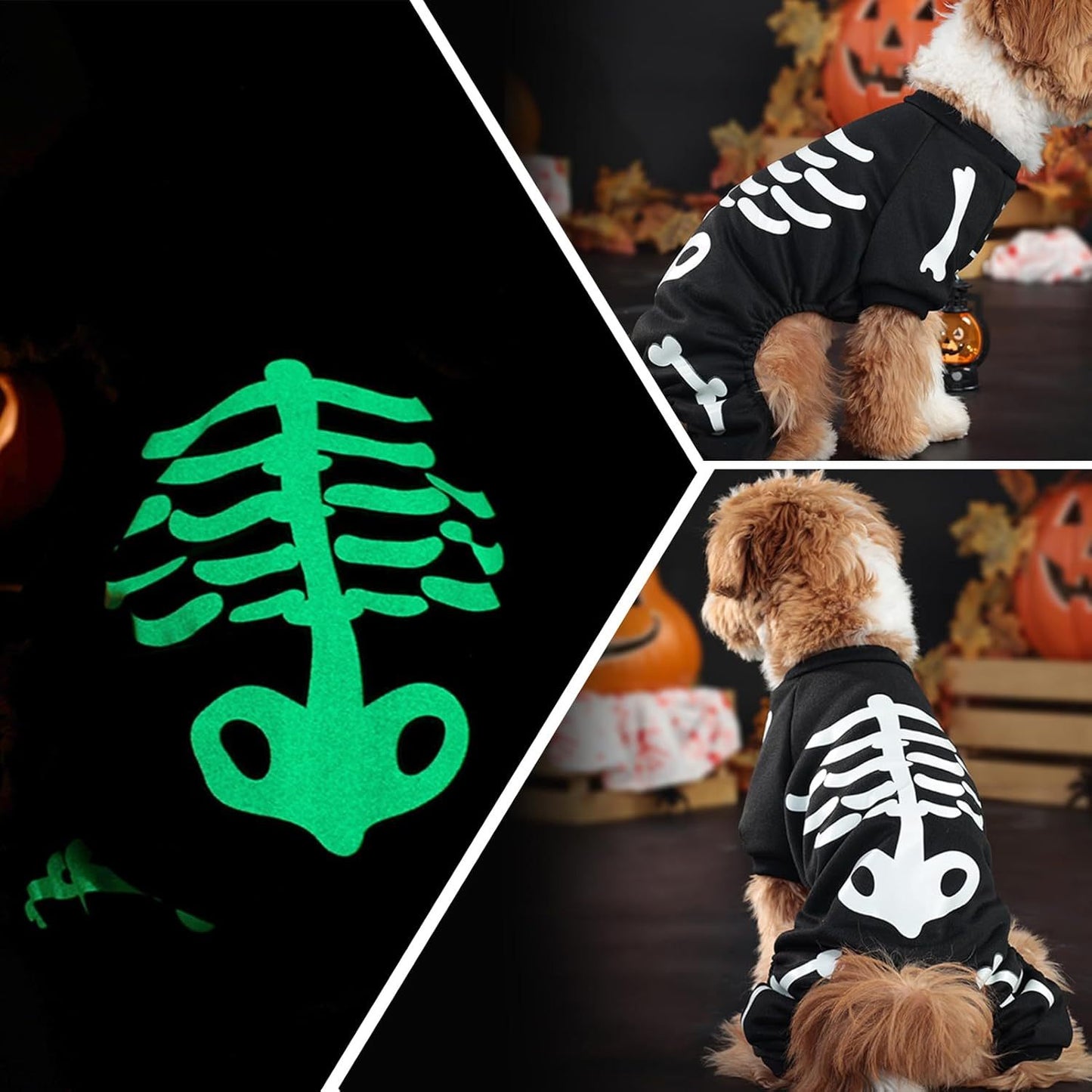 Comfortable Glow in the Dark Skeleton Halloween Costume for Cats & Dogs