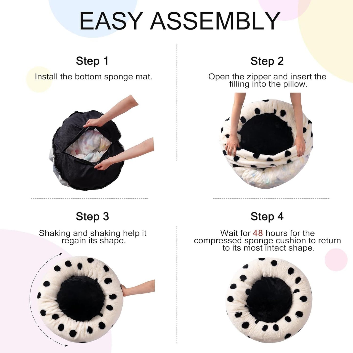 MEWOOFUN Artsy Plush 23” Round Polkadot Washable Pet Bed for Small Dogs & Cats