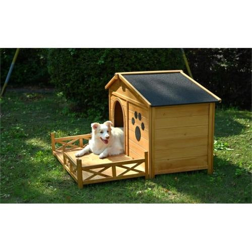48" Wooden Outdoor Doghouse with Porch Fencing