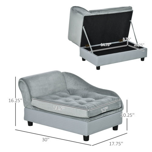 Paw Hut Luxury Modern Gray Sofa Bed with Hidden Storage for Cats & Dogs