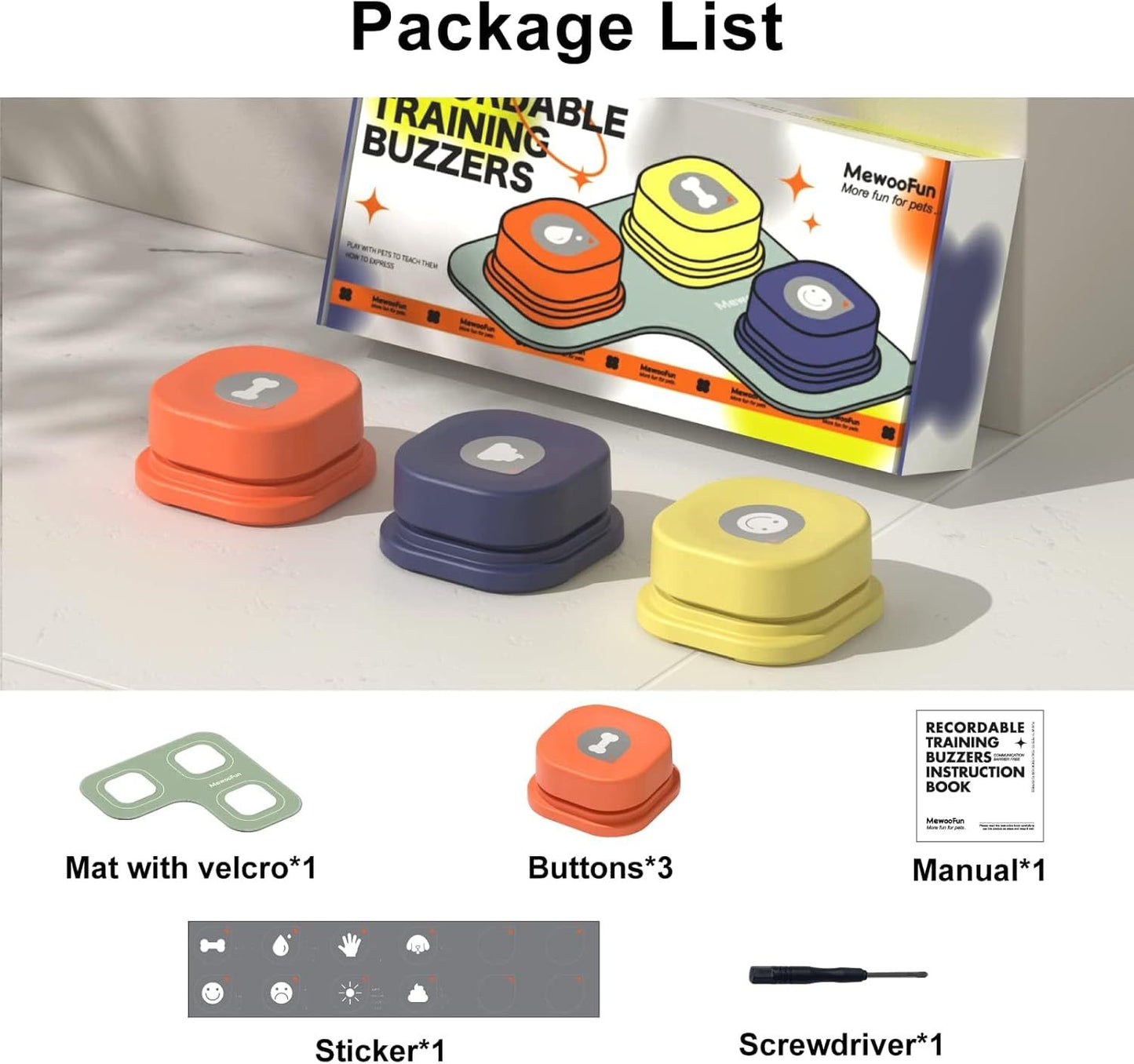 MEWOOFUN Talking Training Button Set - 3 Recordable Communication Buttons (IQ Interactive) for Cats & Dogs