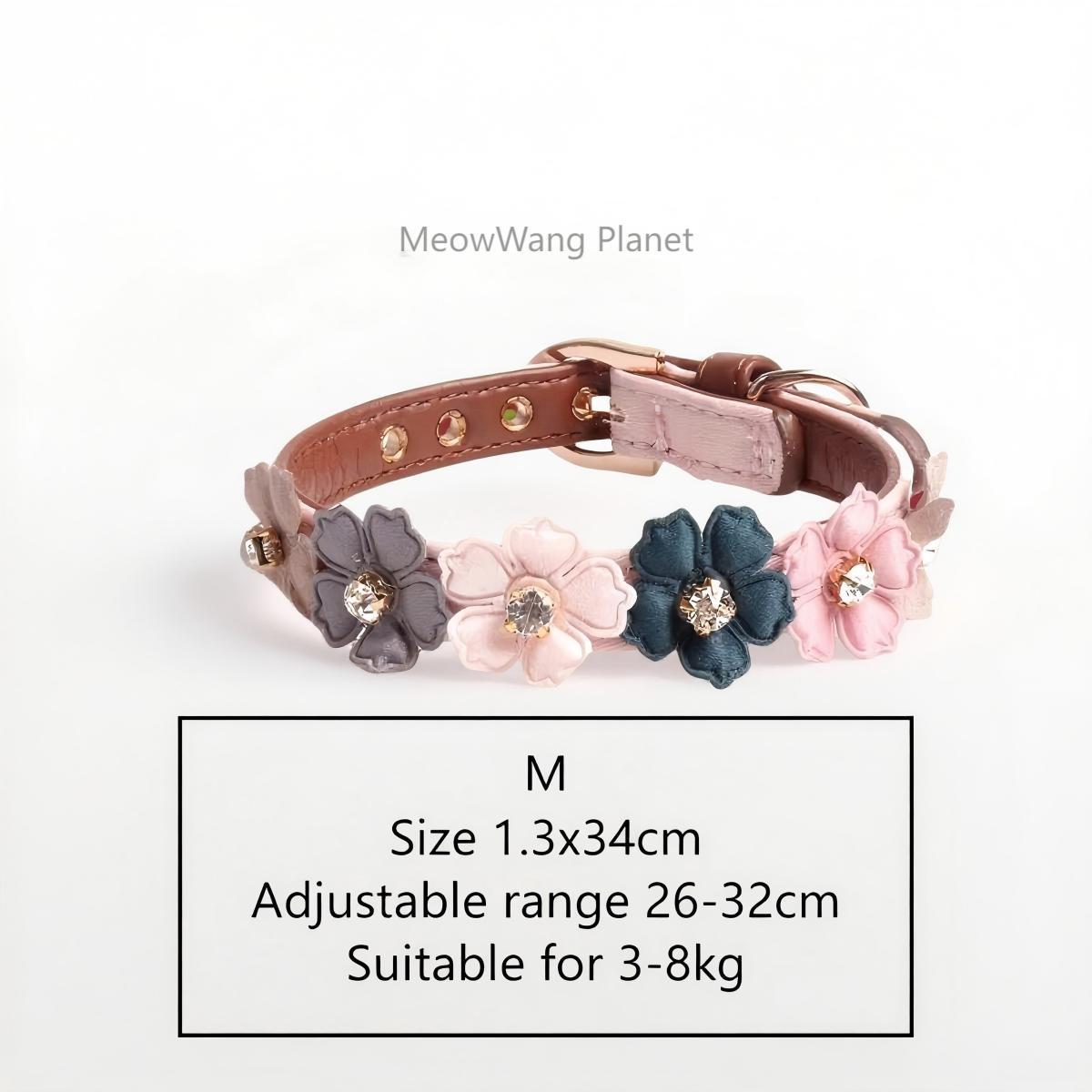 Luxury Floral Leather Collar with Elegant Rhinestone for Cats & Dogs