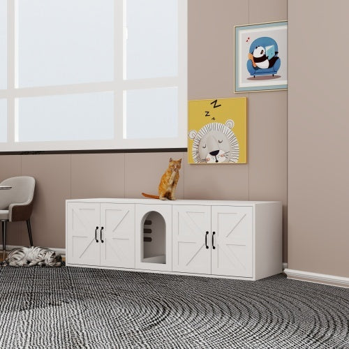 Modern Wooden Horizontal Enclosed Cat Housing & Litter Furniture