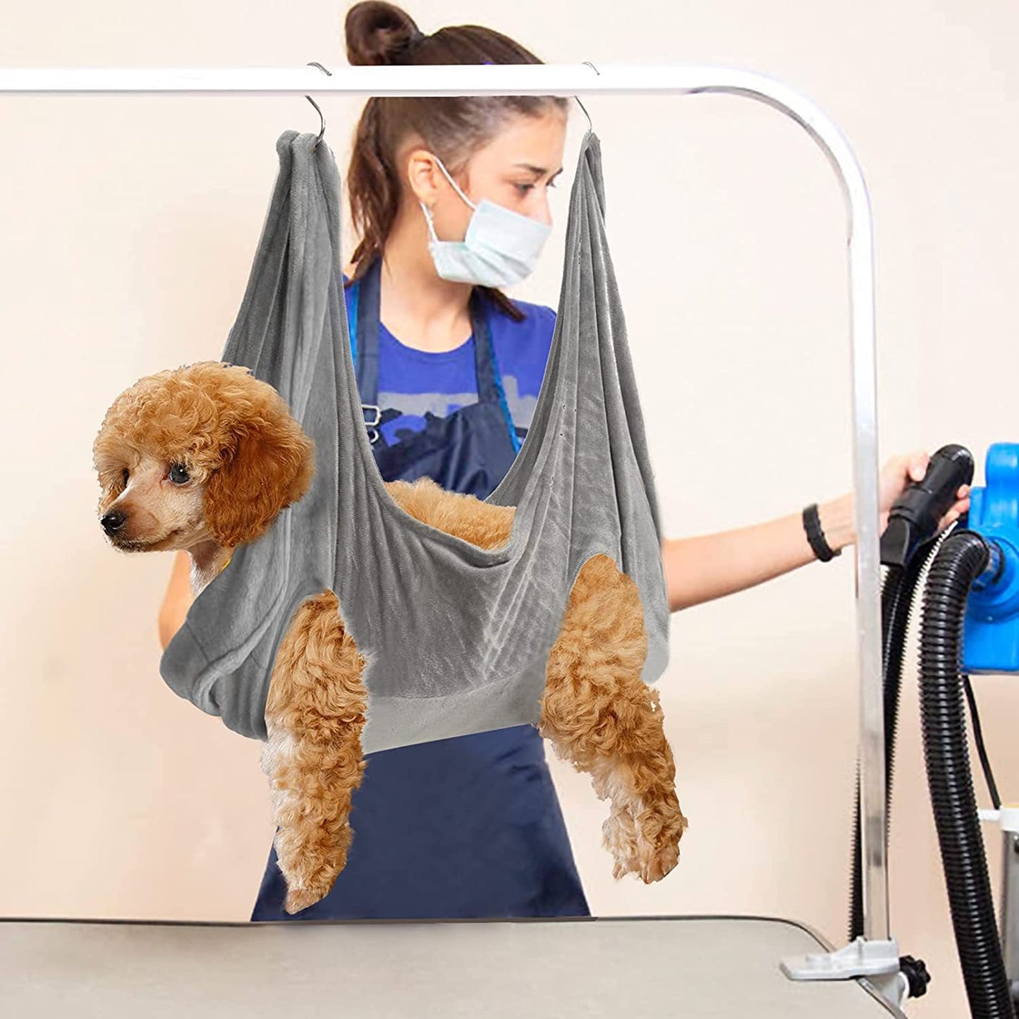 Blue Grooming Hammock with Restraints for Cats & Small Dogs