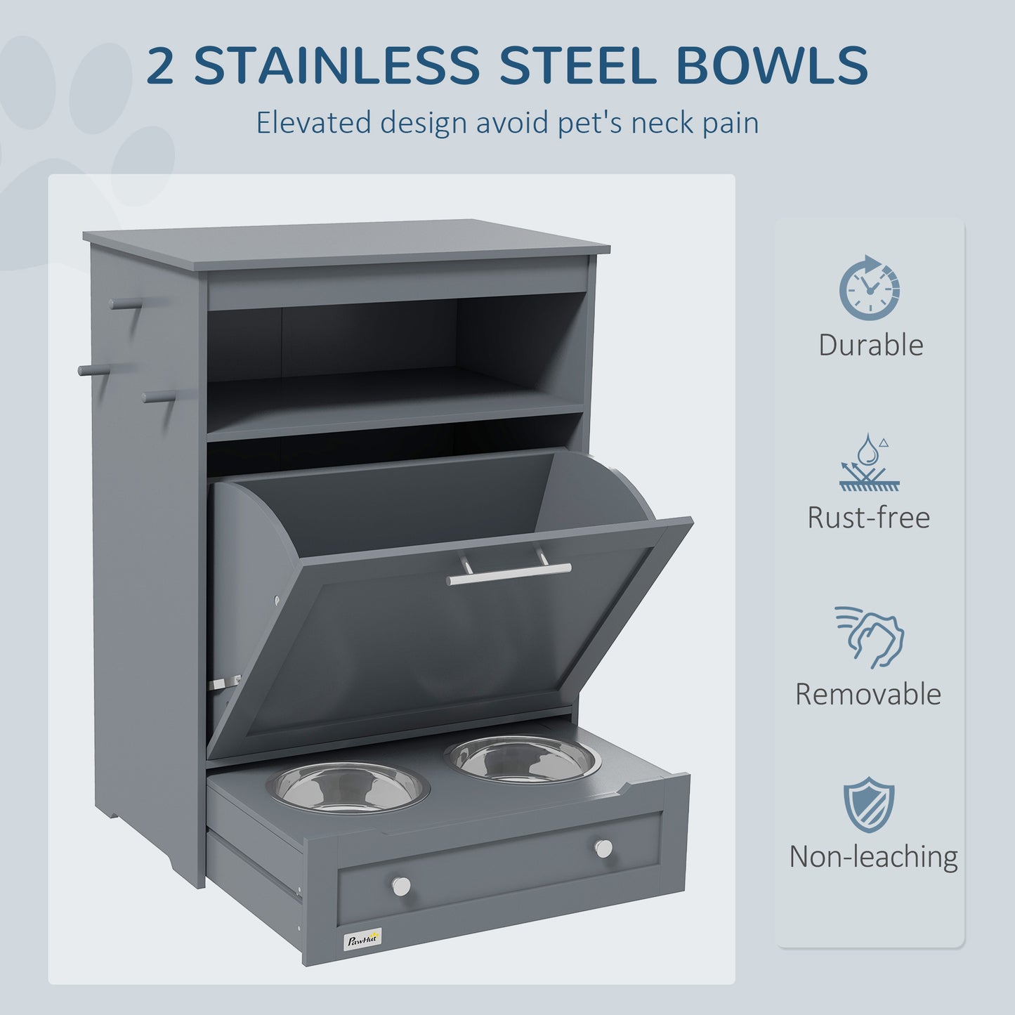 Gray Contemporary Pet Feeder Station with Storage Containers for Cats & Dogs (Must Have)