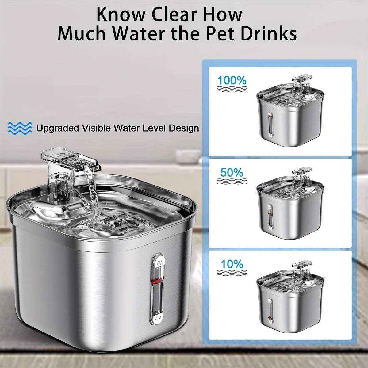 73 oz Stainless Steel Automatic Water Fountain for Cats & Dogs