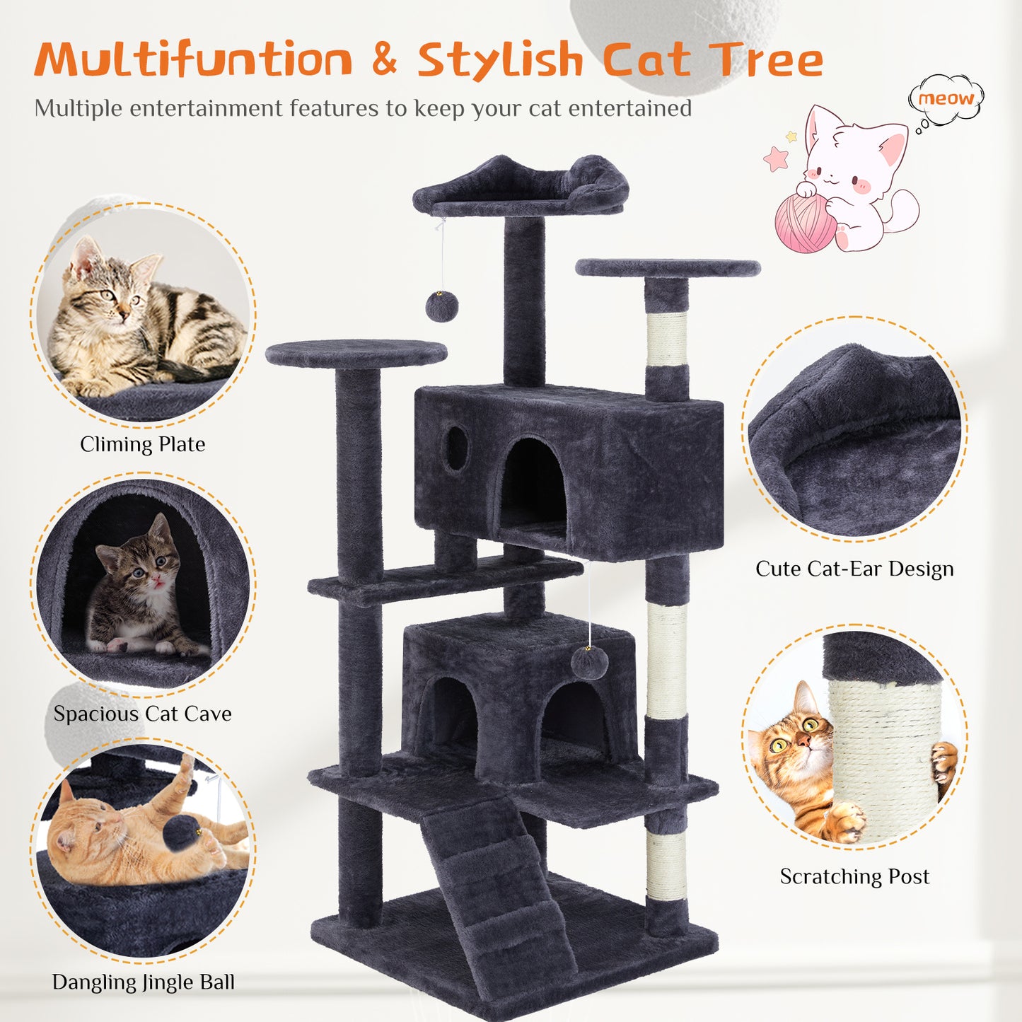 Multi Functional Cat Tower with Scratching Posts