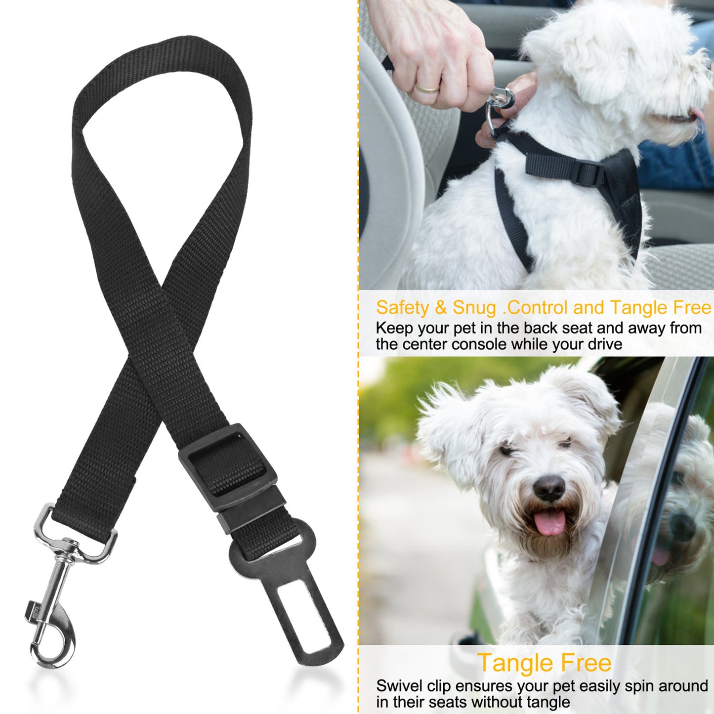 2Pcs Pet Safety Adjustable Seat Belt for Vehicle