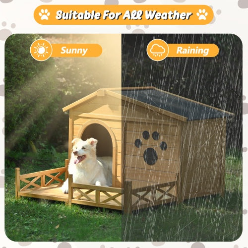 48" Wooden Outdoor Doghouse with Porch Fencing