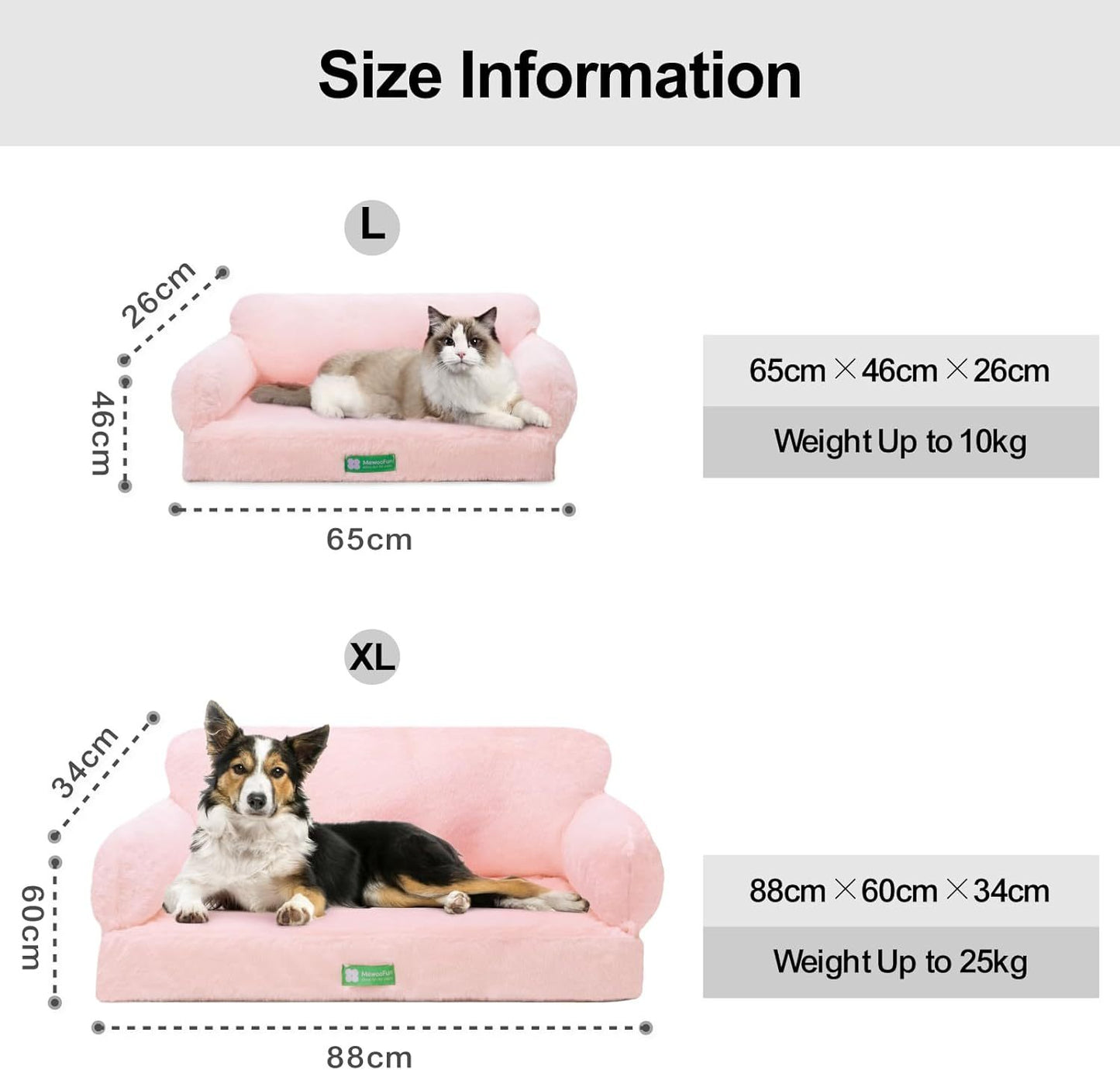 MEWOOFUN Fluffy Large 65x46cm Sofa Bed for Small Dogs & Cats
