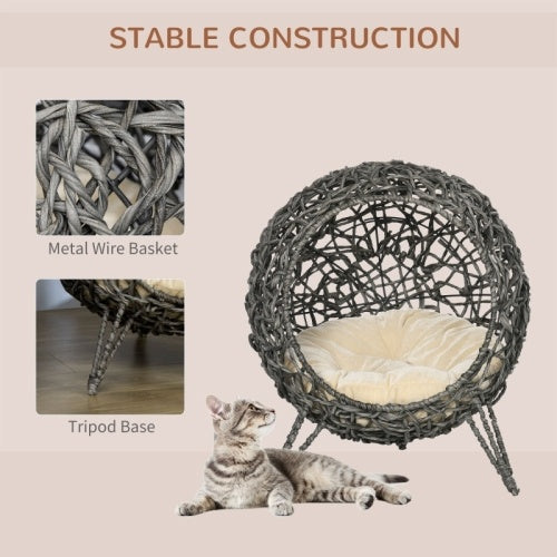 PawHut Rattan Round Chair with Removable Cushion for Cats & Dogs