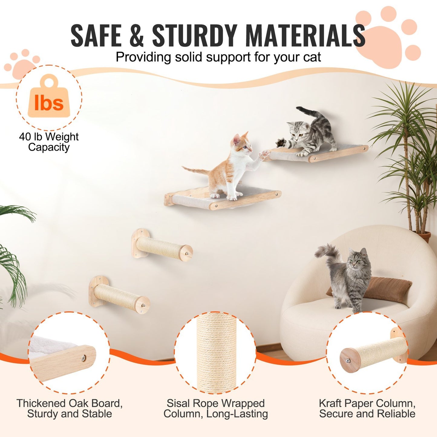 4 Pcs VEVOR Cat Wall Shelves Set