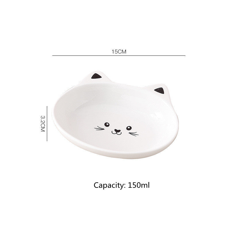 Small Ceramic Cute Face Feeding Bowl Set for Cats & Small Dogs