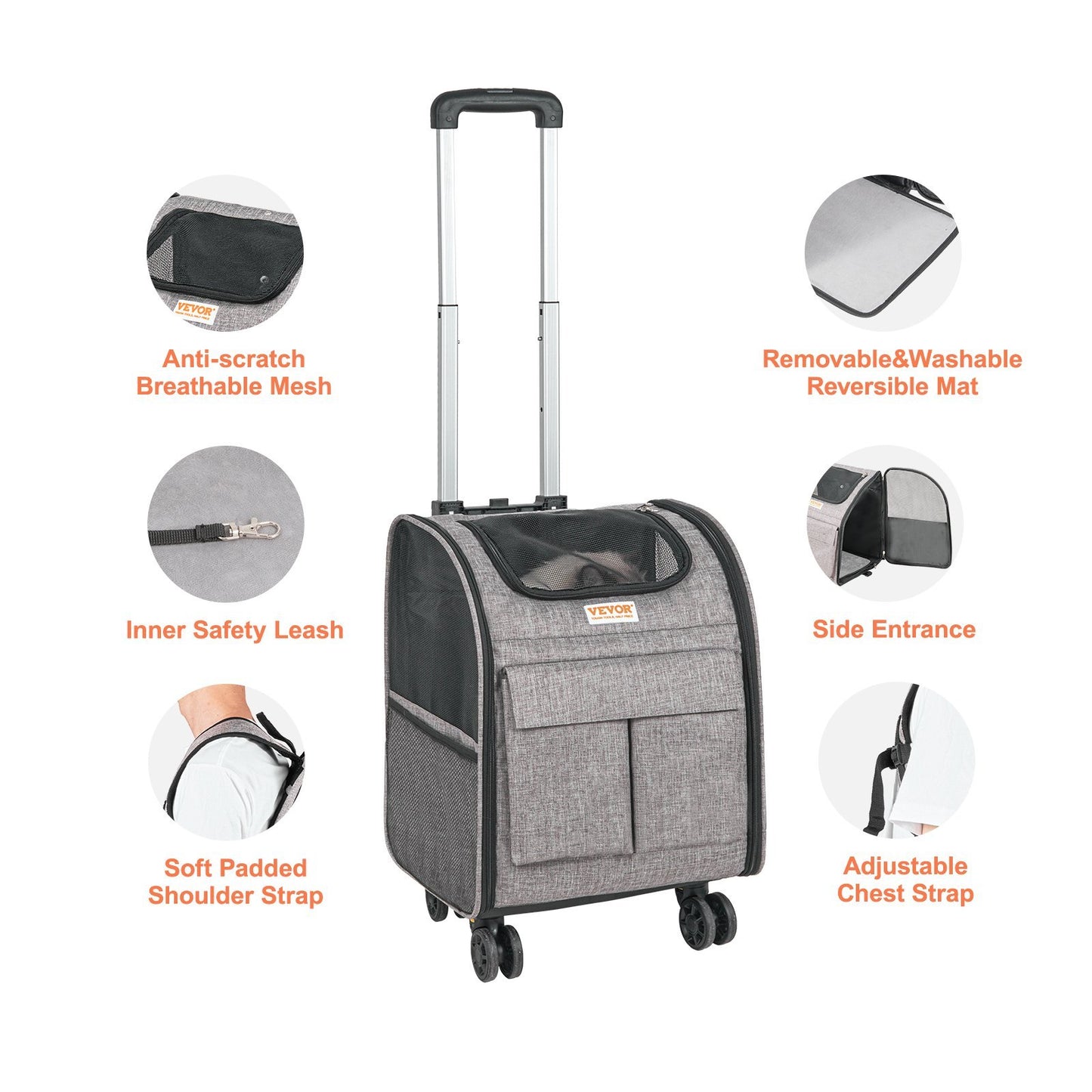Rolling Pet Carrier with Removable Wheels for Cats & Dogs