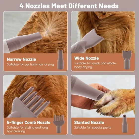 Smart Professional-Grade Grooming Blow Dryer with 4 Detachable Nozzles for Cats & Dogs