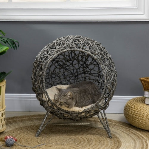 PawHut Rattan Round Chair with Removable Cushion for Cats & Dogs