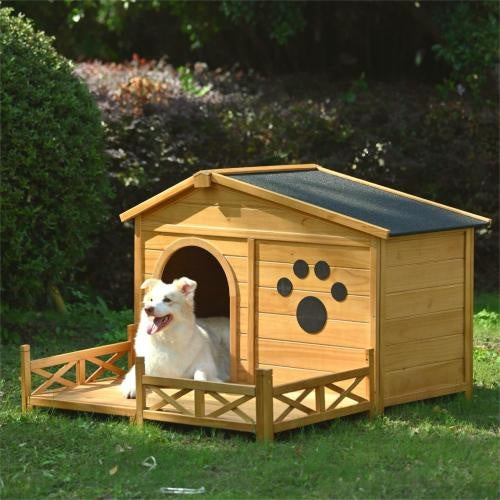 48" Wooden Outdoor Doghouse with Porch Fencing