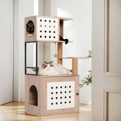 Roomy All In One Cat Tower with Litter Box Enclosure