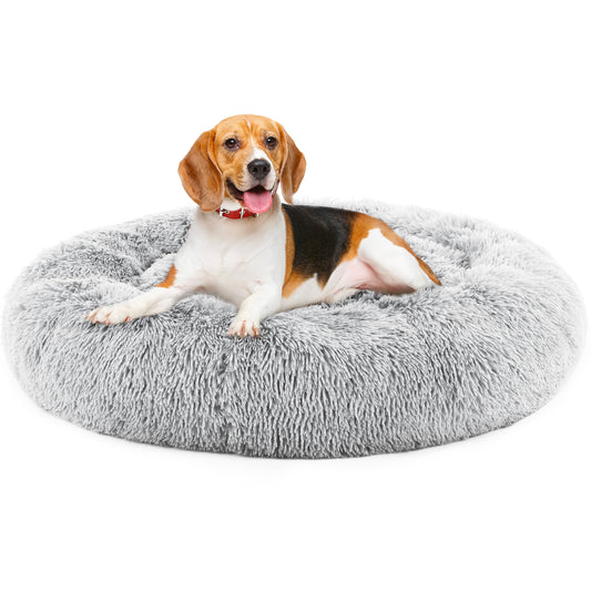 Comfy 24” Anti-Slip Round Plush Faux Fur Bed, Fits Up To 25 Lbs for Cats & Dogs