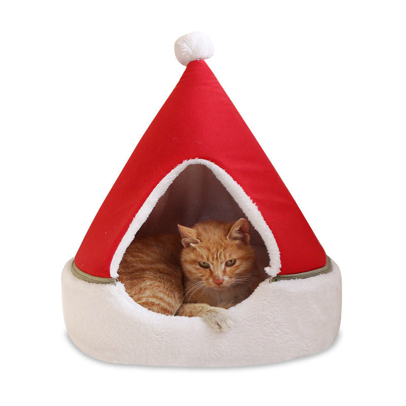 Christmas Themed Cave Bed for Cats & Small Dogs