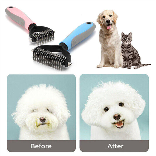 2-Sided De-shedding Fur Remover Rake Comb for Cats & Dogs