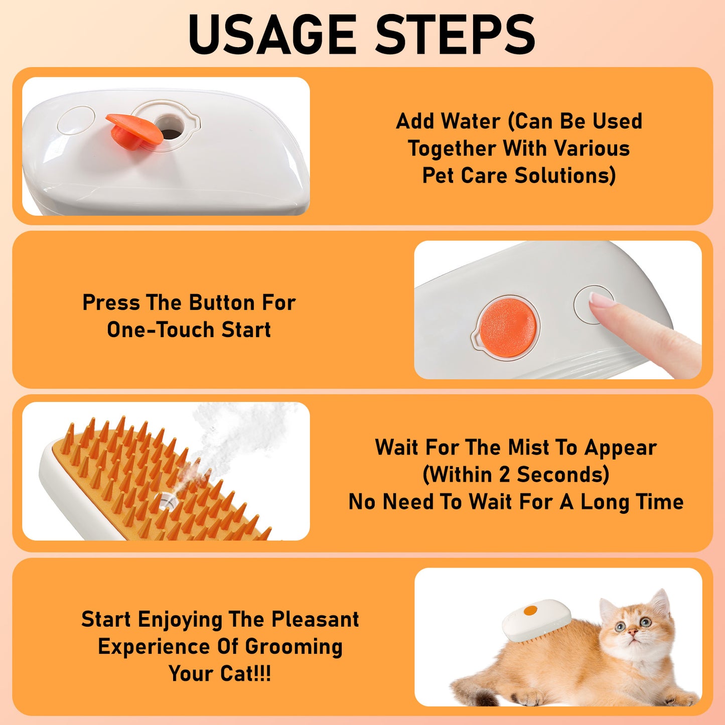4-In-1 Anti-Static Hair Removal Spa Steam Brush for Cats Universal for Dogs