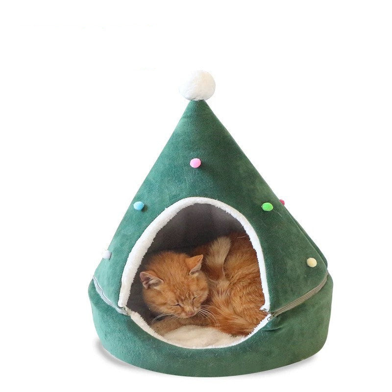 Christmas Themed Cave Bed for Cats & Small Dogs