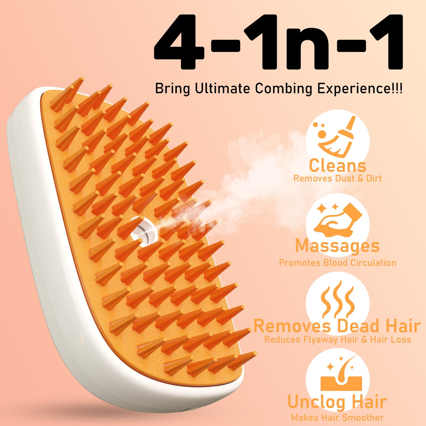 4-In-1 Anti-Static Hair Removal Spa Steam Brush for Cats Universal for Dogs