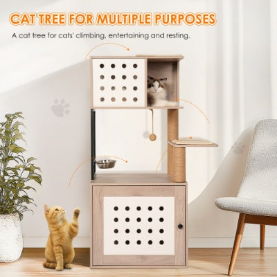 Roomy All In One Cat Tower with Litter Box Enclosure