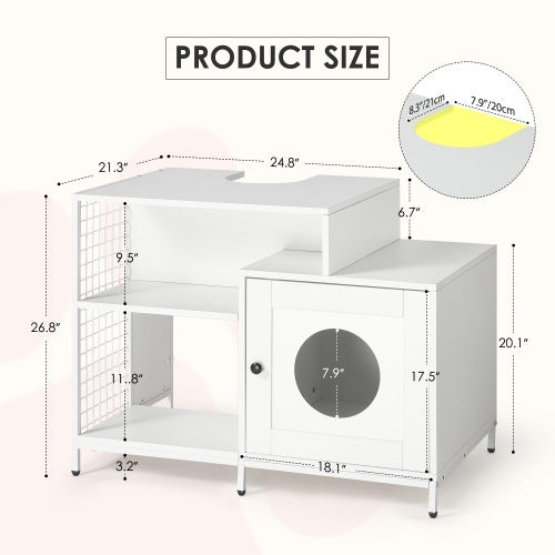 2-in-1 Vanity with Cat Litter Box Enclosure and Storage Shelves for Bathroom