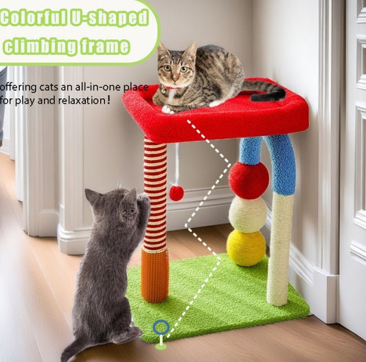 Multi-colored Cat Tree with Interactive Toys and Cozy Resting Spots