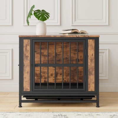 Contemporary Polished Wooden Kennel with Iron Bars for Dogs