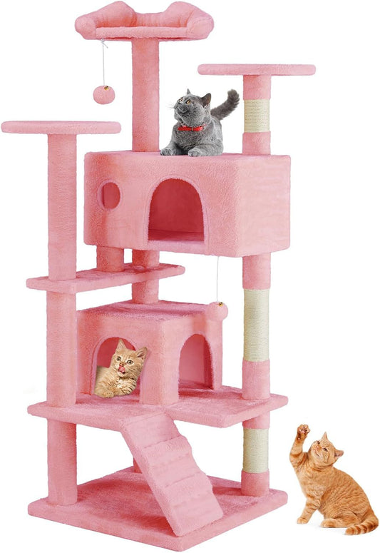 54” Multi-level Cat Tower with Sisal Grab Post