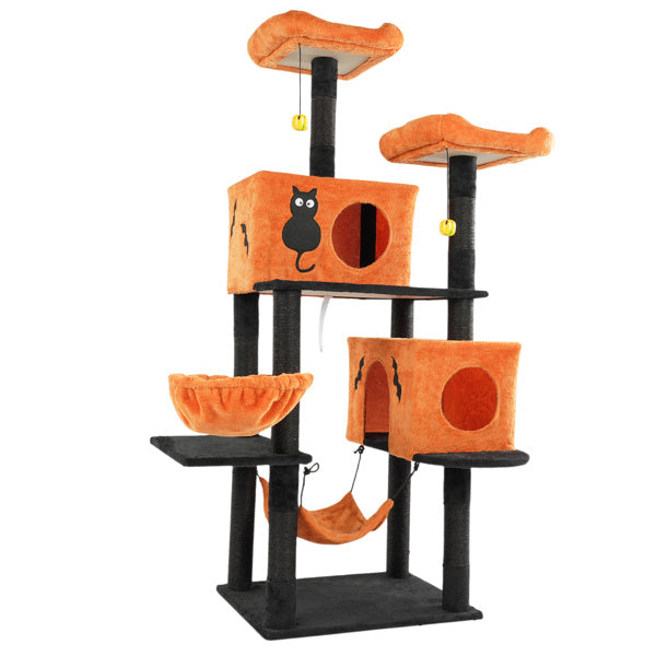 Gothic Halloween Themed Multi-Level Cat Tower with Spider Toy