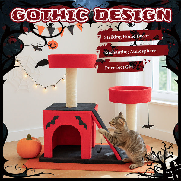 Spooktacular Halloween Themed Cat Tree with Spacious Condo 2 Perches and Spider Toy