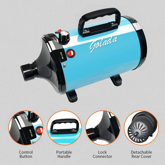 Golada Professional-Grade Grooming Blow Dryer with 4 Detachable Nozzles for Cats & Dogs
