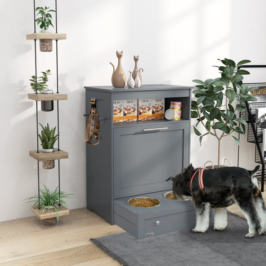 Gray Contemporary Pet Feeder Station with Storage Containers for Cats & Dogs (Must Have)