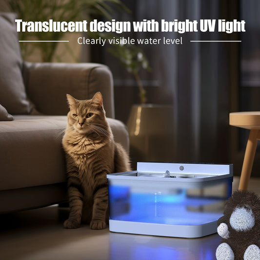 Translucent Water Dispenser with Bright UV Light for Cats & Dogs