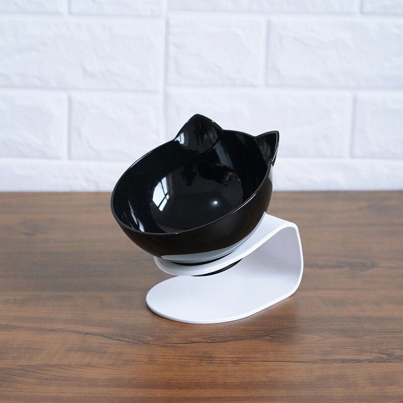 Diagonal, Elevated Feeding Bowl Designed to Protect Cervical Vertebra