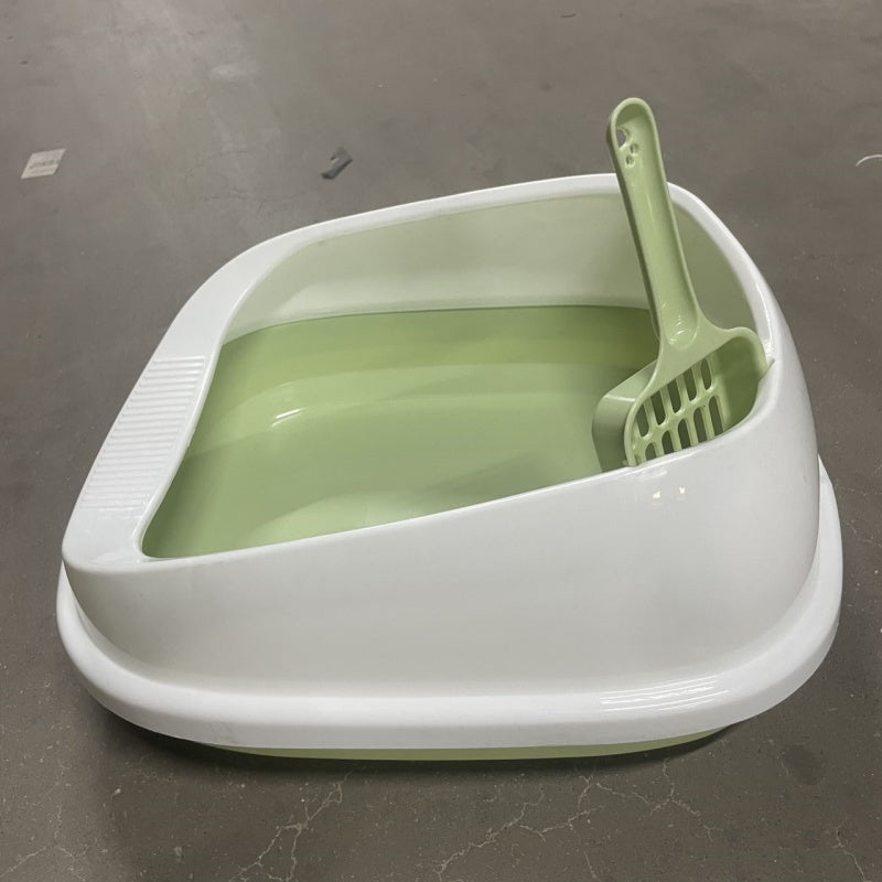 Noble Olive Green & White Cat Litter Box with Scooper Included (Easy Cleaning)
