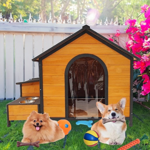Durable Wooden Outdoor Doghouse with Extra Storage Space